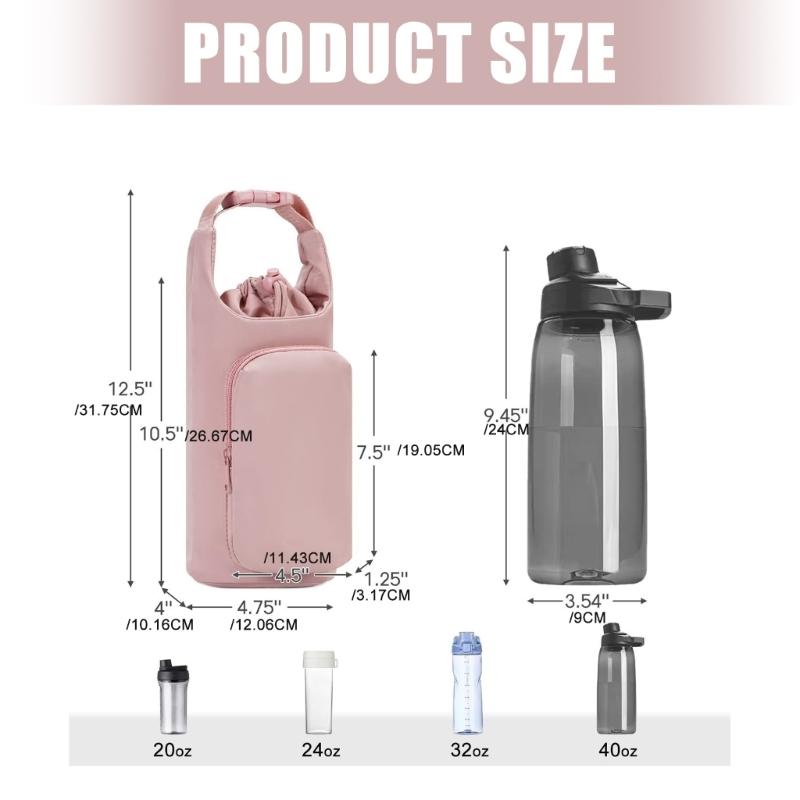 Insulated Water Bottle Holder With Adjustable Strap and Phone Pocket Thermal Cup Carriers Bag For Walking Hiking Commuting