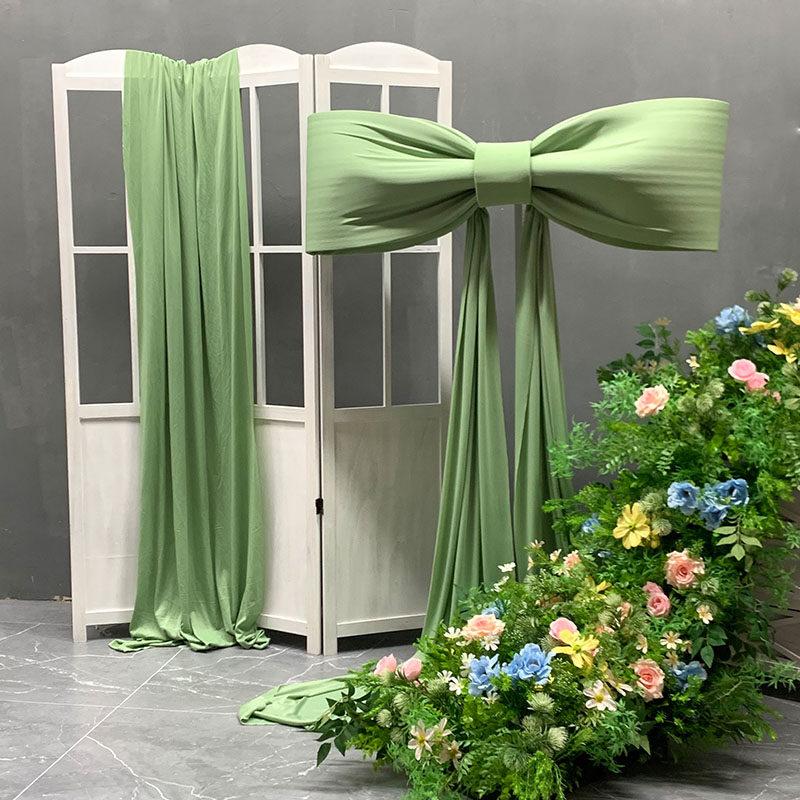 

1pcs Large Satin Bow with Long Tulle Drapes for Wedding Backdrop Romantic Party Decoration Photography Prop Display Event Decor 60x100cm
