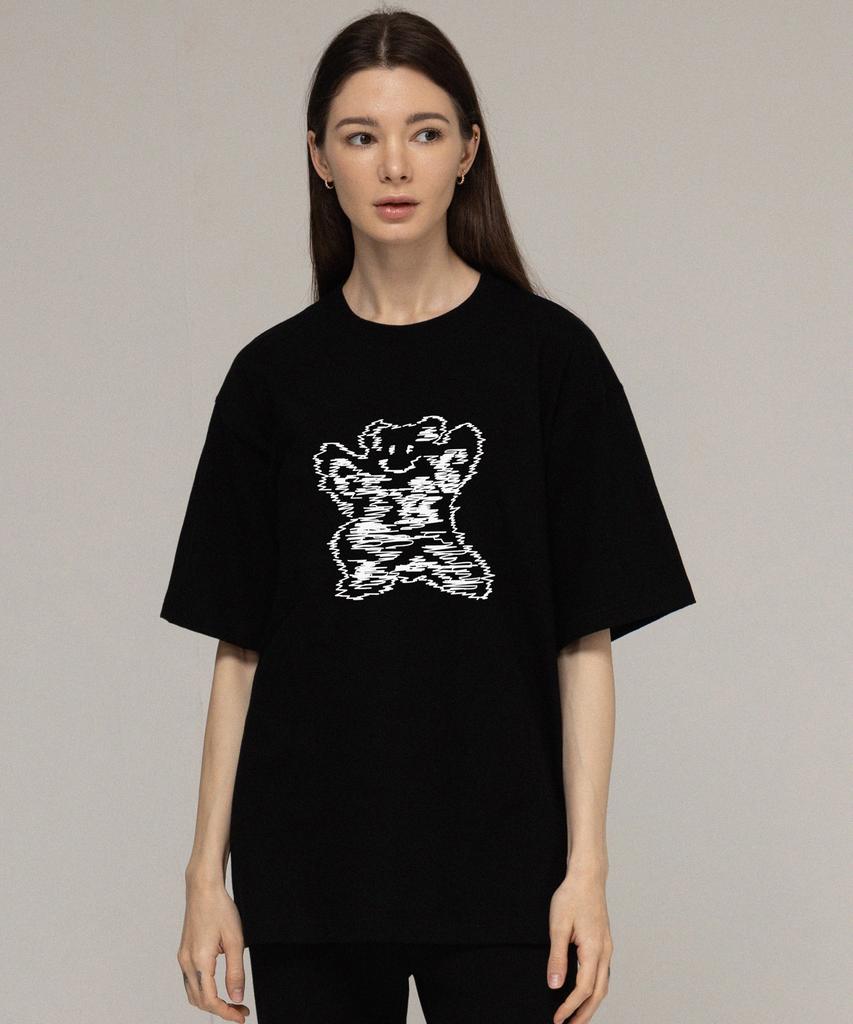 GRAVER [Unisex] Line Big Bear Smile Short Sleeve T-Shirt_Black