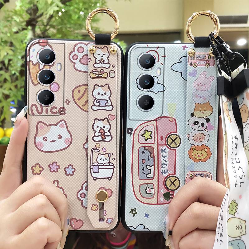 Soft case Ring Phone Case For Realme C65 Silicone Wrist Strap Phone Holder Lanyard Fashion Design Waterproof Shockproof