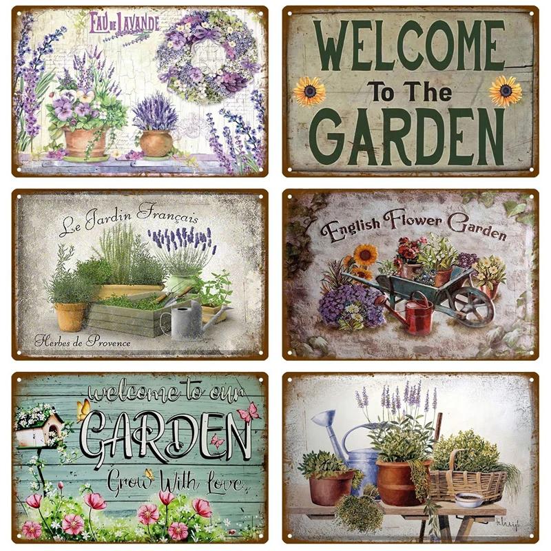 Flower Tin Sign Poster Garden Vintage Wall Poster Metal Sign Decorative Wall Plate Retro Plaque Metal Vintage Decor Accessories