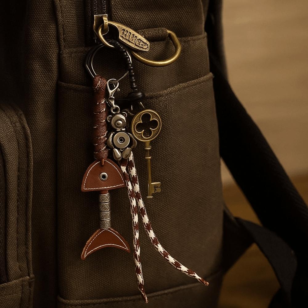 Bag Hanging Leather Fishbone Keychain Handmade Woven Ropes Keyring  Jewelry Accessories