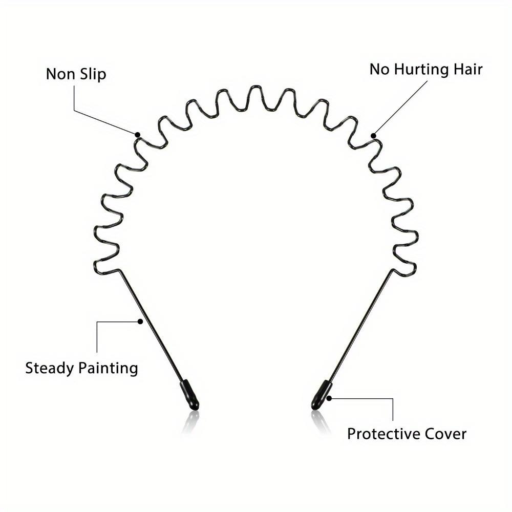 3/6 Stück Unisex-Haarband, Metall-Haarreif, schwarze Feder, rutschfest, für Männer und Frauen, Sport, modische Kopfbedeckung (Frühlingswelle)