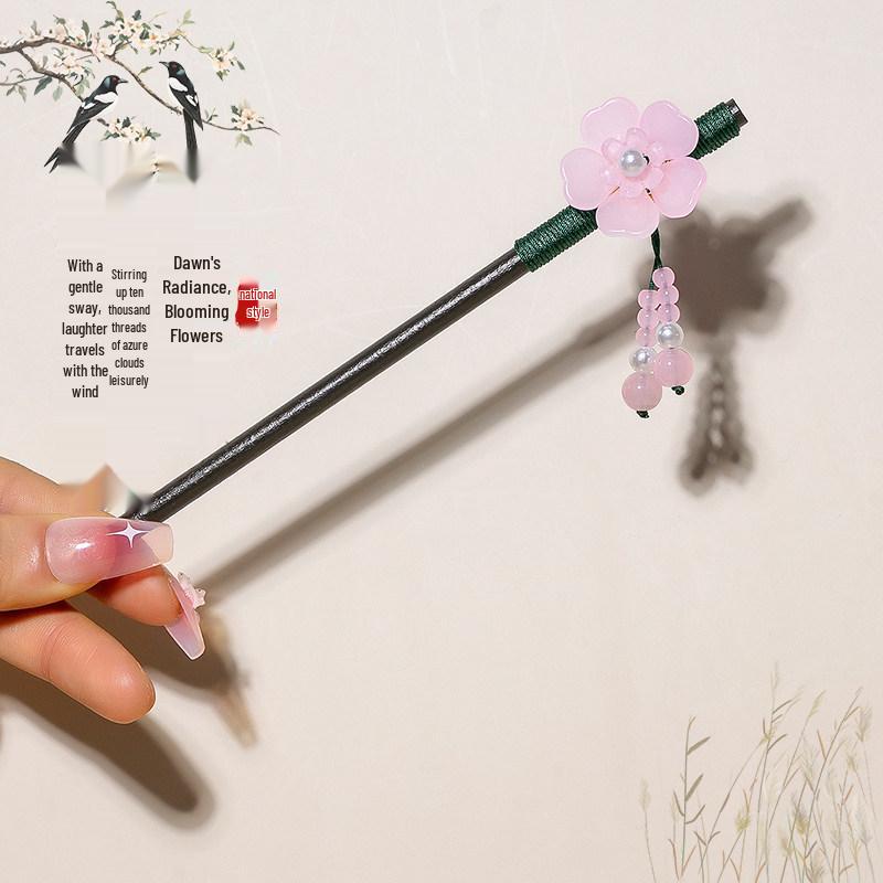 Elegant Wooden Chinese Tassel Hairpin for Hanfu | Women's Ancient Costume Hair Bun Accessory & Styling Ornament Gift.