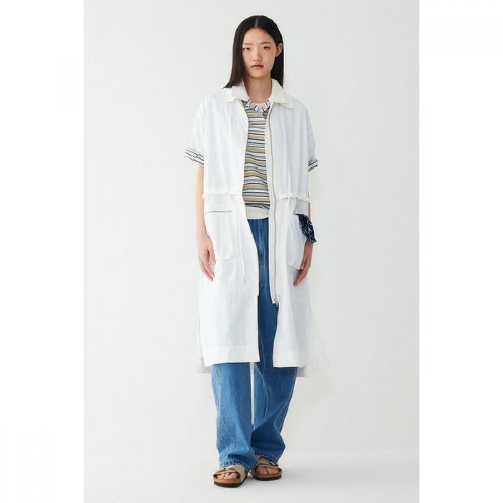 Studio Tomboy Waist String Zip Up Collar Neck Short Sleeve Dress 91f6241785ar 01 (white)/One size