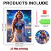 Frozen Princess Elsa Blue and White Pearl Dress Pearl Painting Starry Sky River Lamp Twist Braids Flowers In Hair Water Water Sparkling Theme Unframed