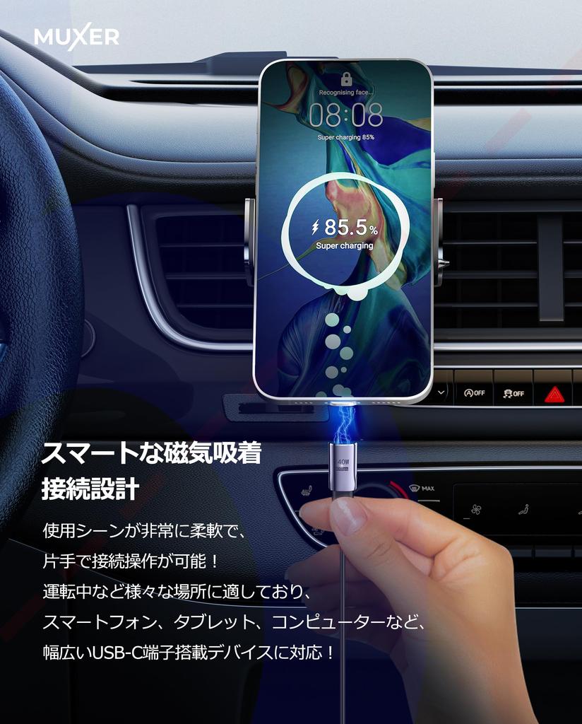 MUXER Magnetisches 40Gbps Daten 140W PD Schnell 8K 60Hz HD Videosignal Stecker auf Buchse Thunderbolt 3 Kompatibel mit MacBook und anderen Geräten 140W USB-C