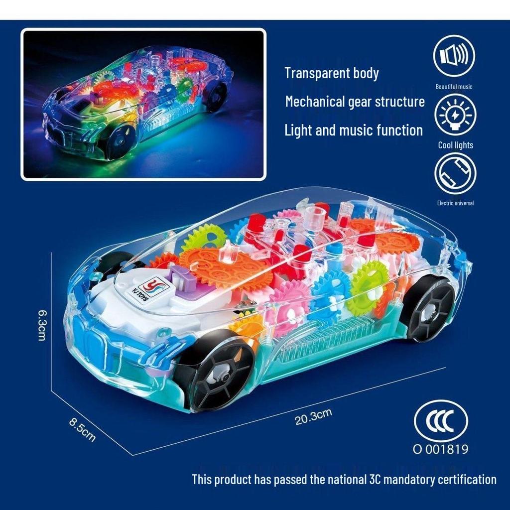 Universal Transparent Electric Toy Set: Racing Car, Train & Helicopter with Lights & Music for Children's Birthday Gift