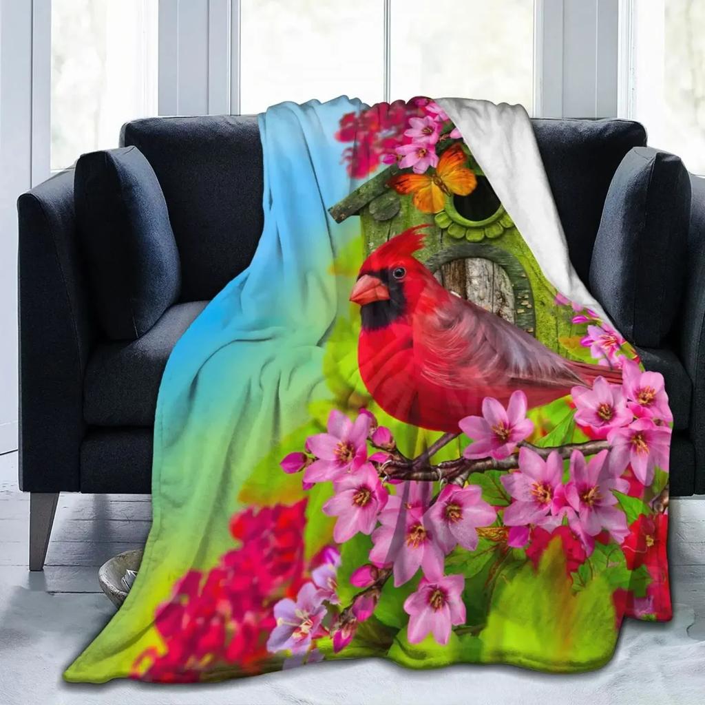 Bird Flowers Pattern Flannel Throw Blanket Super Soft Warm Lightweight King Queen Size for Bed Sofa Couch Blanket for Kids Gift