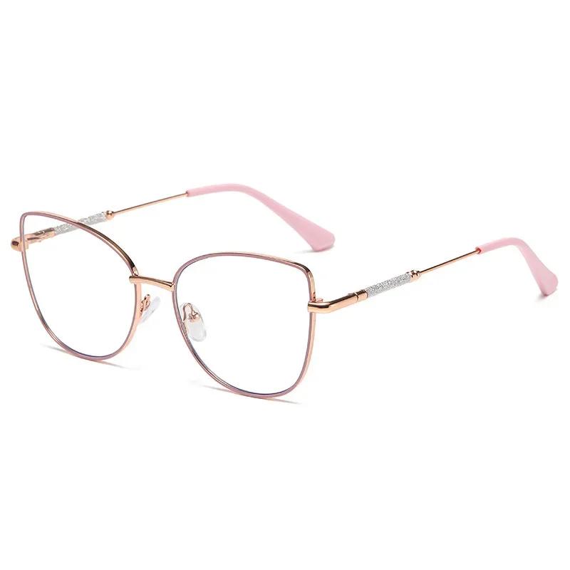 New Retro Cat Eye Glasses Frame Women Metal Casual Spectacles Eyewear Fashion Anti Blue Light Reading Glass Gradient