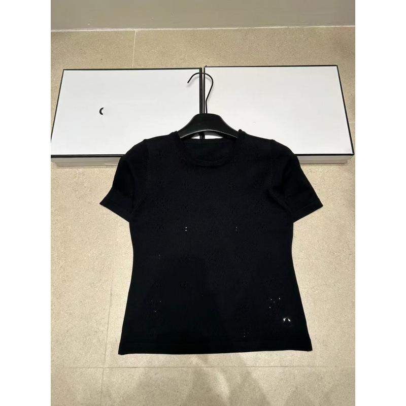European Style High-Quality Perforated Logo Round Neck Knit Short Sleeve Casual Top for Women - 2026 Summer New Arrival