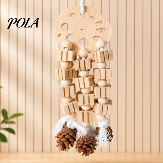 Parrot Gnawing Accessory Wooden Blocks Toy, Bird Chew Toy with Beads Pinecones, Safe Pine Cone Beak Grinding Cage for Macaws African Greys Large