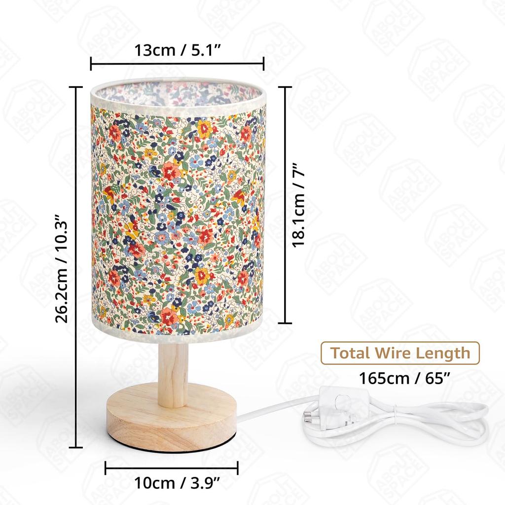 Night Lamp, Floral Themed, Bedside Reading Lamp With Wooden Base, Multicolor