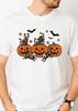 Black Cat Pumpkin Shirt Halloween Spooky Season Vintage Autumn Tee Skeleton Cat T-shirt Retro Cozy Fall Gift for Cat Lovers