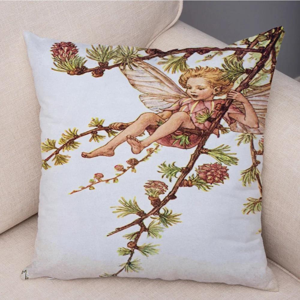 Lovely Color Cartoon Flower Girl Soft Cushion Set Fairy Tale World Elf Decoration Living Room Bedroom Sofa Home 45*45cm