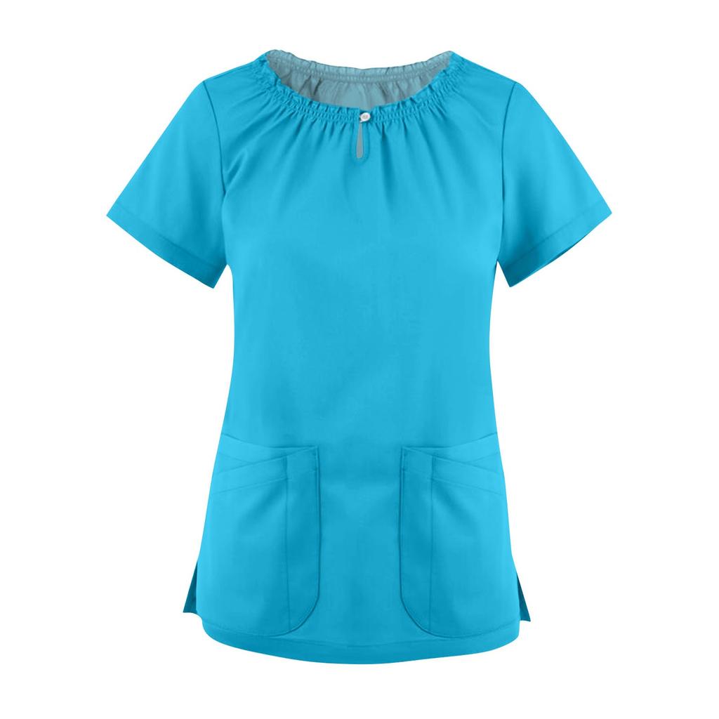 Women's Summer Lace Collar Short Sleeve Tops Quick Dry Workwear With Pockets