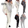 2 Teile/satz Frauen Hoodie Hosen Anzug Strass Dekor Lange Ärmel Patchwork Sport Sweatshirt Elastische Taille Hose Fitness Outfit Herbst Frühling Trainingsanzug