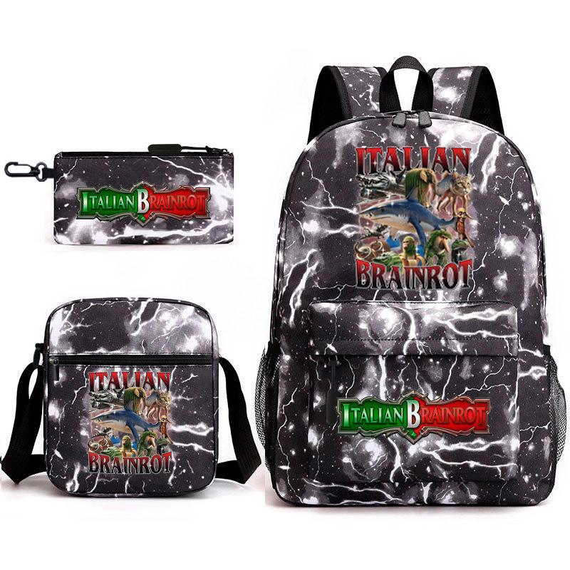 Abstract Foreign Shanhaijing Schoolbag Tongtongsahur Cartoon Primary School Student Backpack Three-piece Set D