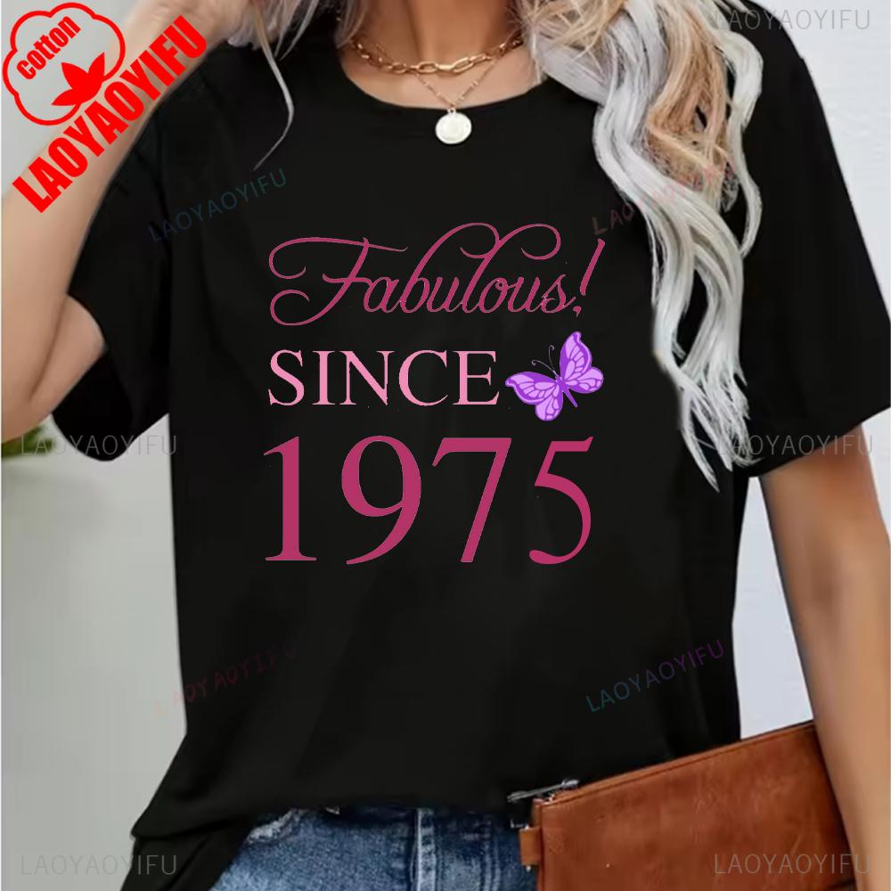 Vintage 1975 Funny 50Th Birthday Gifts 50 Years Old Retro Print T-Shirt Short Sleeve Crew Neck Casual Top for Summer & Spring