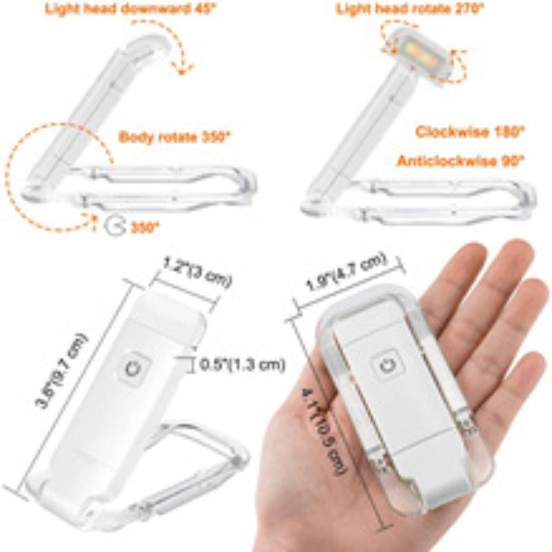Luz de leitura recarregável LED USB para livros, luz noturna com proteção para os olhos, luz de mesa portátil com clipe, marcador de livros, luz de leitura, lâmpada noturna