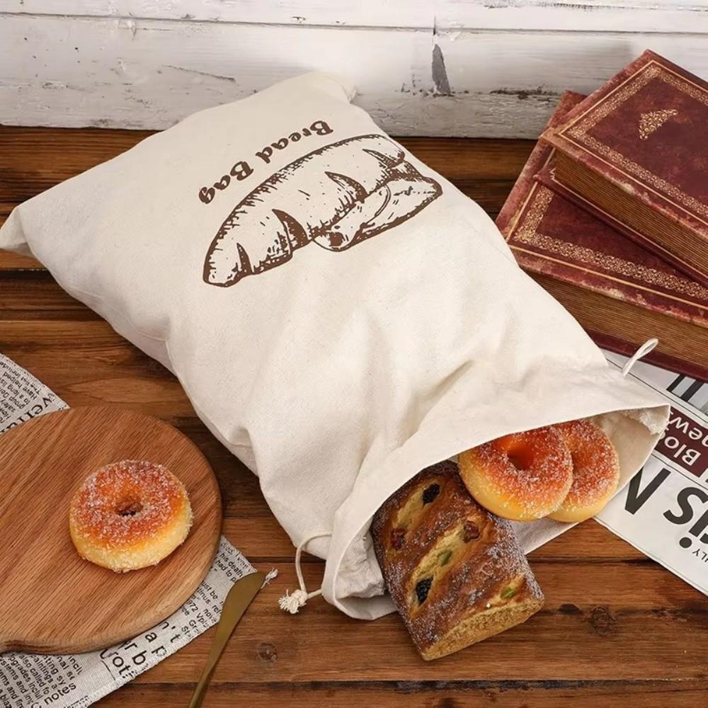 Reusable Linen Bread Bag Oxford Cloth Drawstring Bag Durable Bread Storage Bags  Kitchen Supplies
