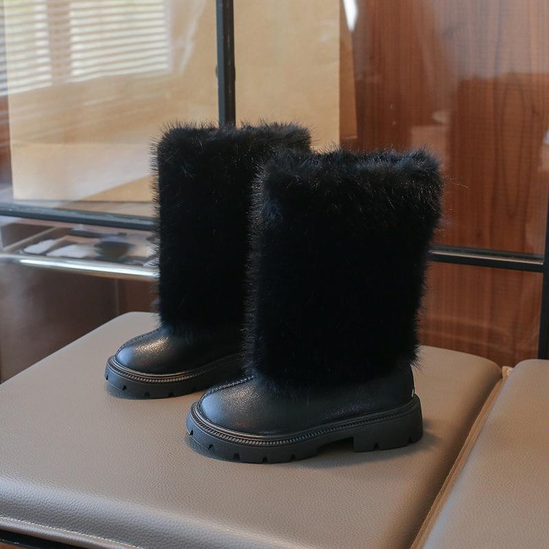 Kinder Übergröße Freizeit Stiefel aus Leder mit warmem Futter und runder Spitze