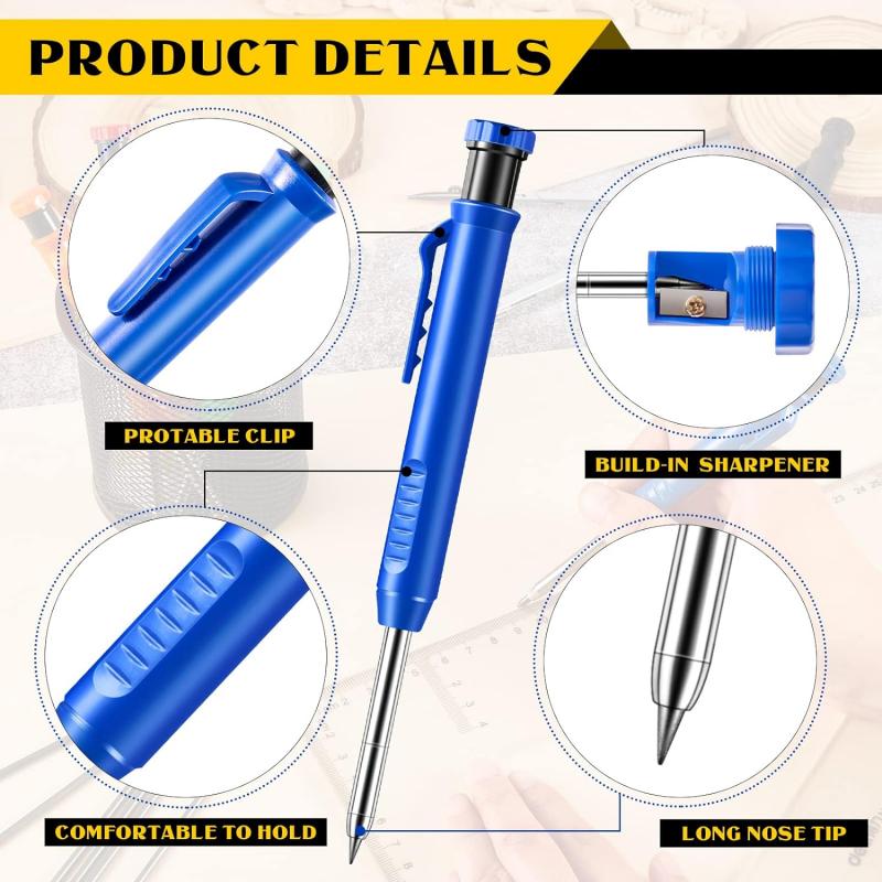 2.8mm Solid Carpenter Mechanical Pencil With Sharpener For Woodworking Construction Long Head Carpenter Pencil Stationery Tools