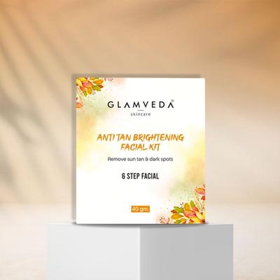 Glamveda Anti Tan Brightening Facial Kit | 6 Steps Facial | Removes Sun Tan & Dark Spots | Detans Skin For Instant Glow | For All Skin Types | 40gm