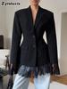 Otoño Invierno Nuevo Blazer de Alta Gama Ajustado con Retazos de Encaje Diseño Moda Estilo Elegante Abrigo