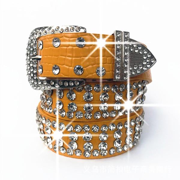 Women's Korean Style PU Leather Belt with Full Rhinestone Design