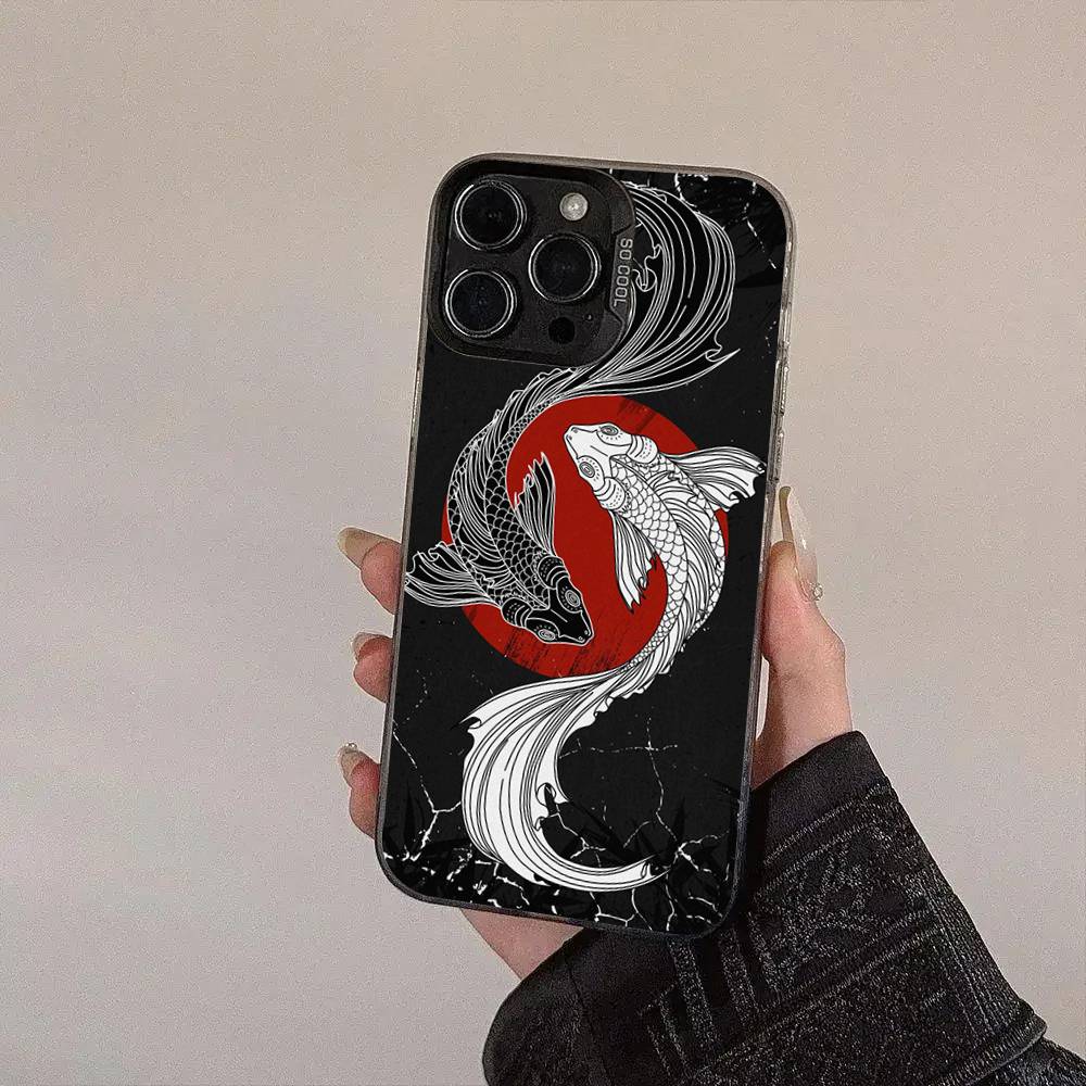 Art Fish Koi Carp Silver Plated Inside Phone Case For iPhone 17 16 15 14 11 12 13 Pro Max Plus X XR XS Max Colored
