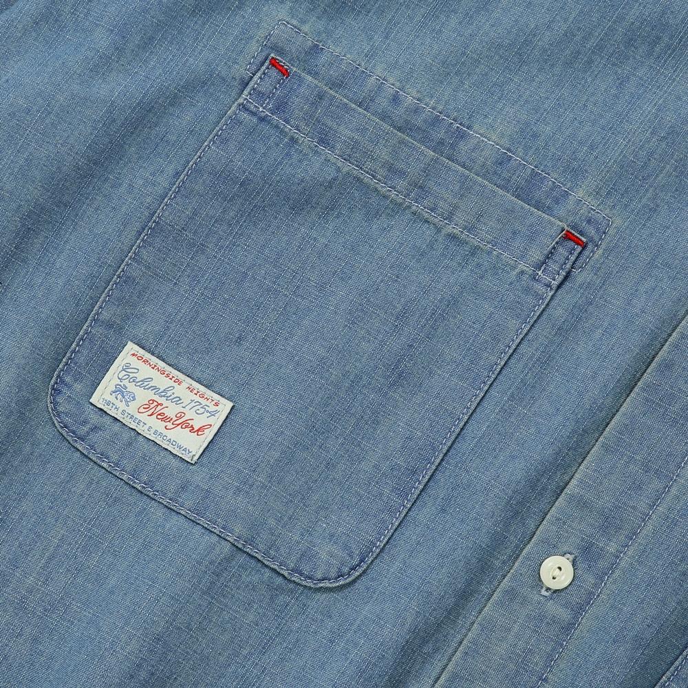 COLUMBIA UNIVERSITY Sl-Label Big Pocket Denim S/S Shirts Light Denim