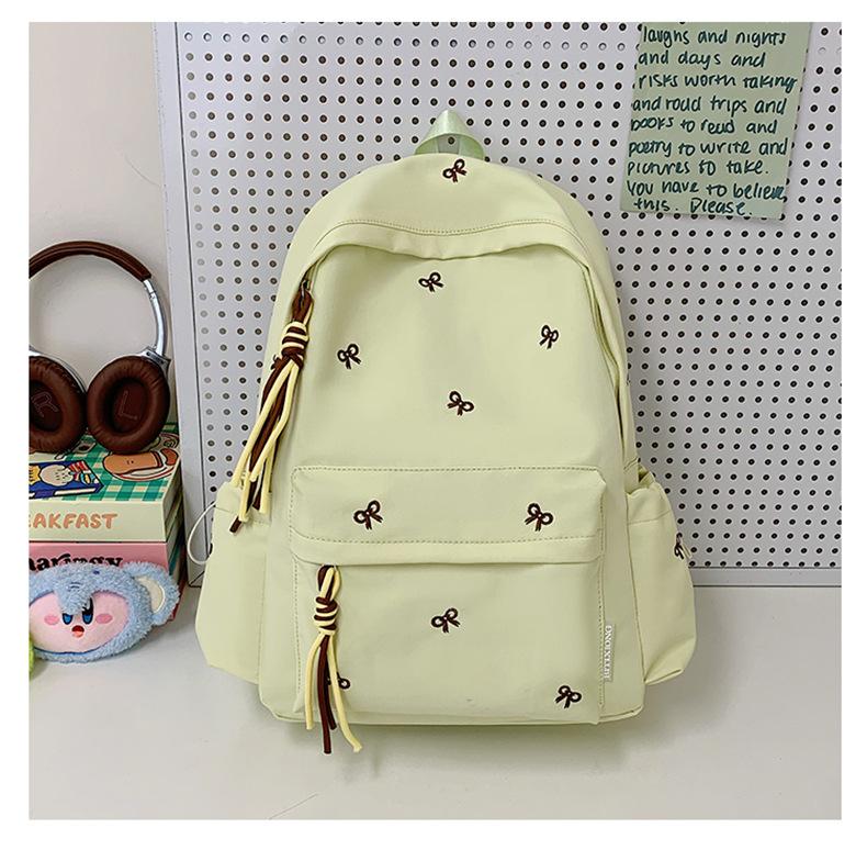 Schoolbag Girls School Bag Simple Versatile Backpack College Student Middle School Student Cute Embroidered Bow Lightweight Travel Backpack