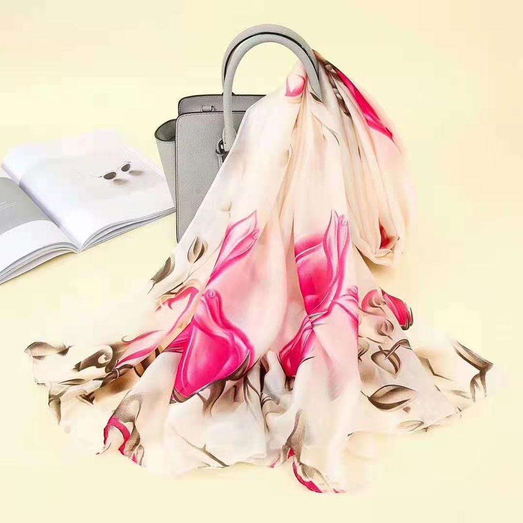 Women's High-Quality Satin Silk Scarf with Printed Design – Versatile for Beach Towel, Sun Protection, or Shawl.