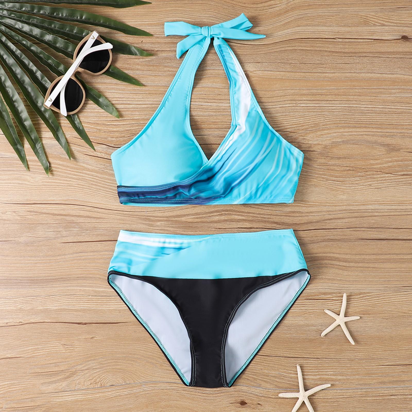 

Женский раздельный модный сексуальный купальник-бикини с принтом и подкладкой для груди без стальных скобок XXXXL синий