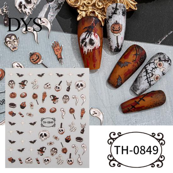 Holiday Themed Nail Stickers 6 Sheets Halloween for Women, Pumpkin Ghost Bat Skull Decals Manicure Decoration Decals, Art Accessories Home Salon Girls