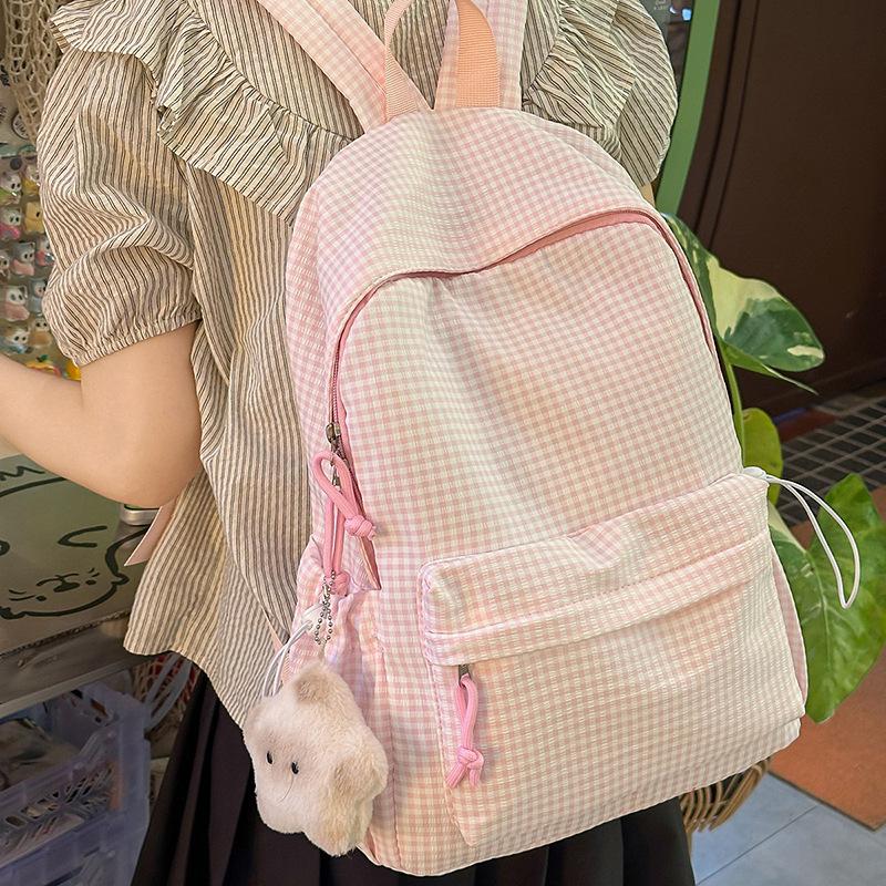ins cute plaid schoolbag female junior high school student small fresh backpack female backpack high value student schoolbag