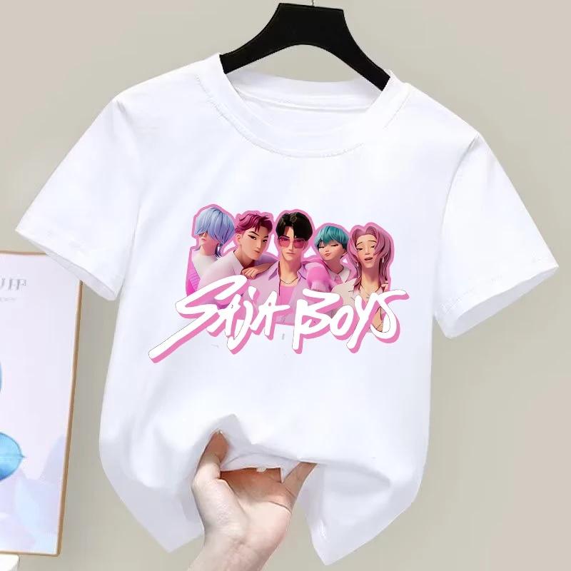 Summer Casual Children's K-pop Demon Hunter Short-sleeve T-shirt with Cartoon Print, for Boys and Girls