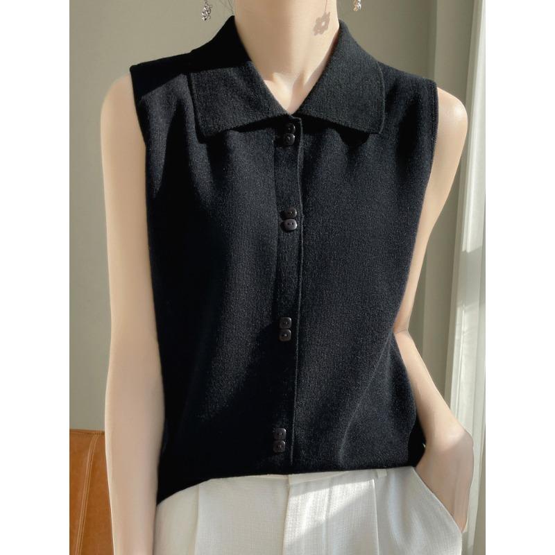 

Женский жилет без рукавов из камвольной шерсти с воротником поло в весенне-осеннем стиле, базовый топ-рубашка вязаный жилет однотонного цвета для внутреннего ношения XXL