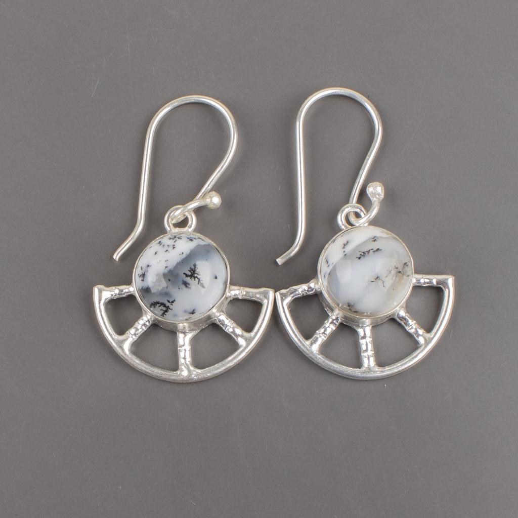 Kolczyki z opalu dendrytowego, biżuteria z kamieni szlachetnych ze srebra próby 925, kolczyki ręcznie robione, na Święto Dziękczynienia