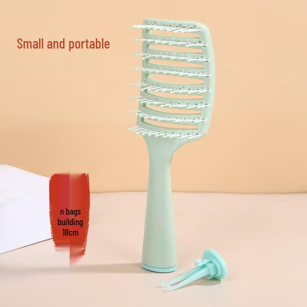 Compact Fluffy Massage Comb with Cleaning Claw - Long Handle for Hair Styling and Care