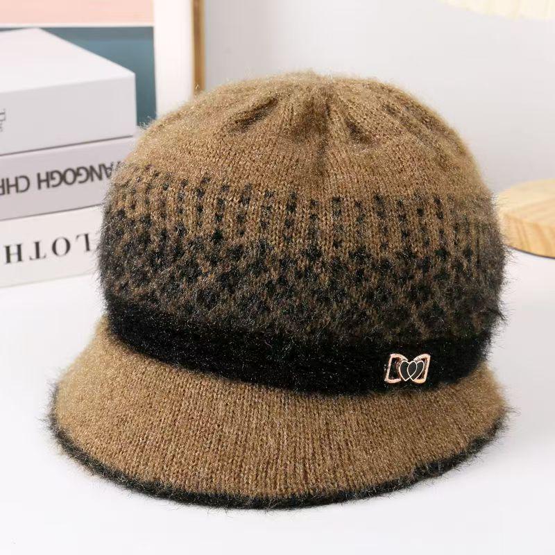 Mom's Winter Fleece-Lined Knitted Basin Hat for Elderly Women