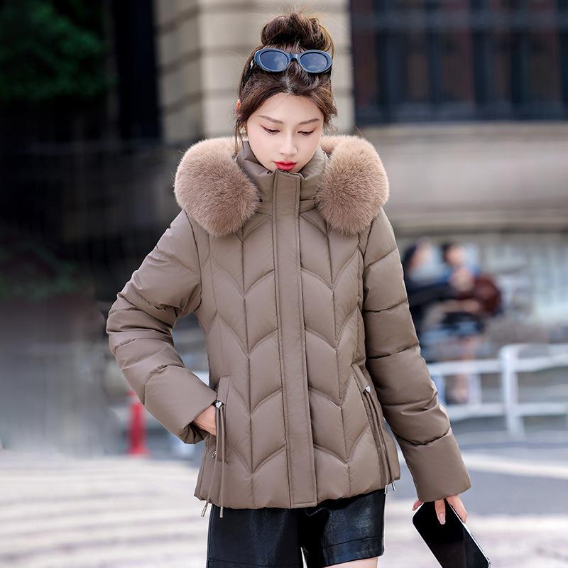 

Winter new cotton-padded women s slim women s cotton-padded short fur-collared cotton-padded women s warm cotton-padded jacket L верблюд