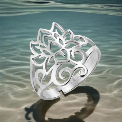 COOLTIME Adjustable Lotus Ring for Women Stainless Steel Stackable Boho Minimalist Spiritual Jewelry Wedding Gifts