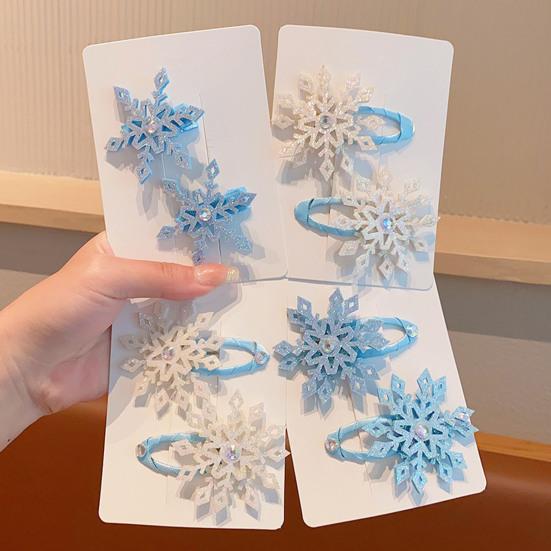 1 Pair Girls Hair Clip Blue White Snowflake Design Christmas Hair Pins Lightweight Hair Styling Tools Hair Accessories