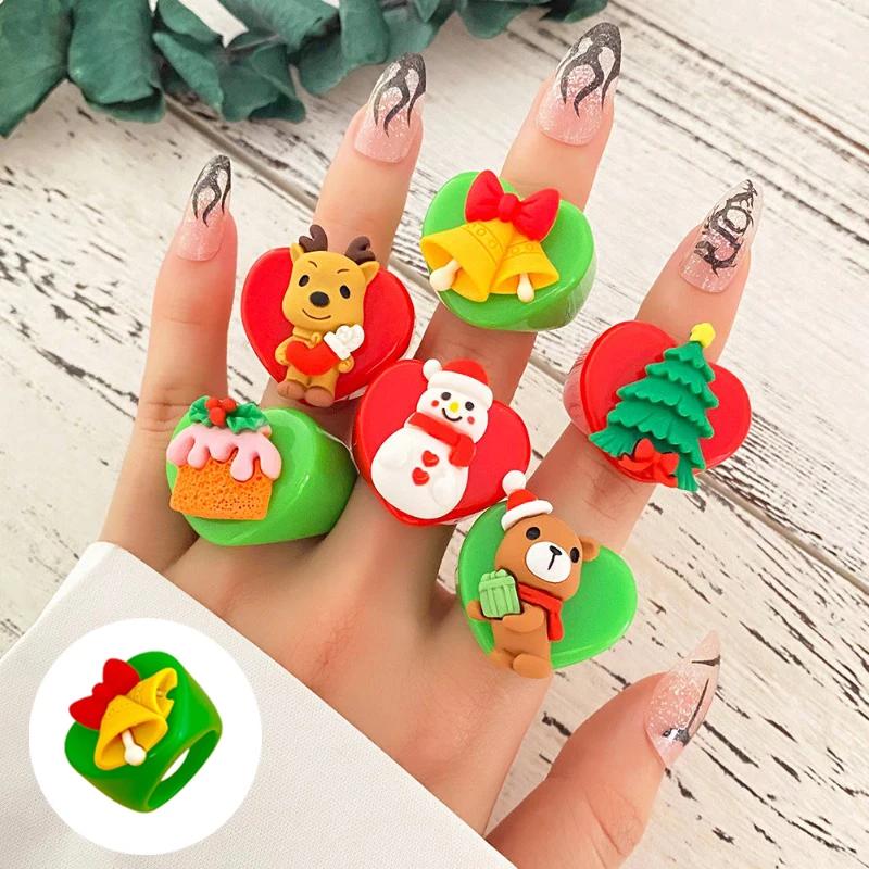 

Christmas Simple Cartoon Cute Resin Ring for Women Christmas Tree Snowflake Love Ring Jewelry Festival Party Gifts