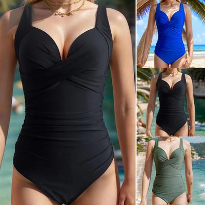 Women Monokini V-Neck Sling Sleeveless One-piece Swimsuit with Adjustable Suspenders Backless High Waist Swimwear