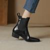 NEW Fall/Winter Women Shoes Square Toe Chunky Heel Boots Split Leather Black Boots for Women Fashion Hight Heel Modern Boots