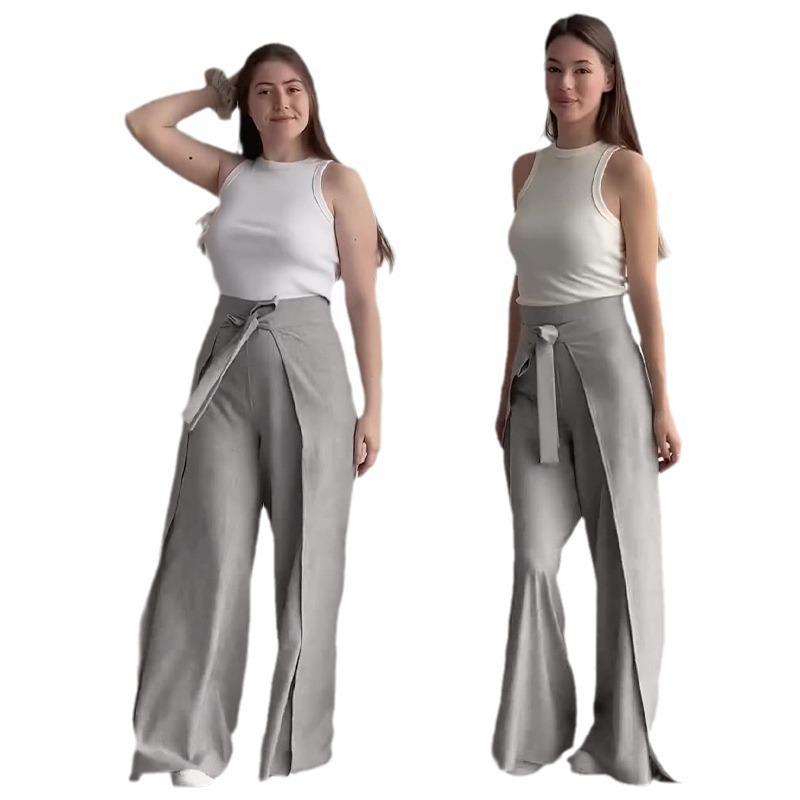 Dame ensfargede culottes med vide ben og snøring i midjen - Trendy europeisk og amerikansk design