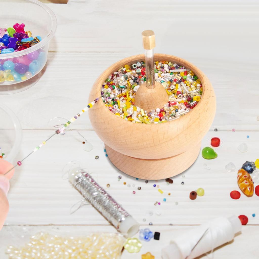 Wooden Bead Spinner String Seed Beads Quickly Beading Bowl Loader Kit DIY Jewelry Making for Craft Seed Beading Device